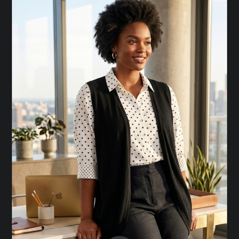 Chico's size 2 Polka Dot white shirt No-Iron Cotton NWT Office Career